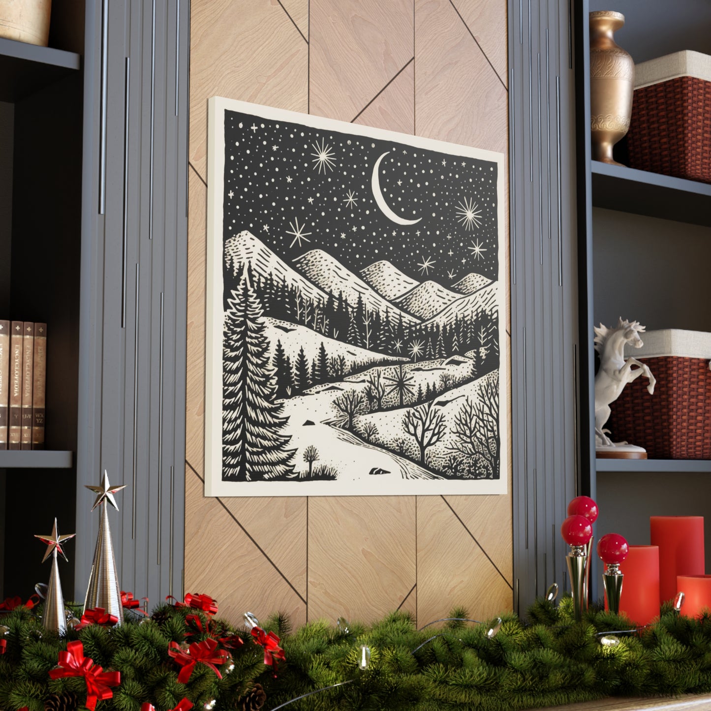 Crescent Moon Woodsy Night - Canvas Gallery Wrap