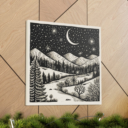 Crescent Moon Woodsy Night - Canvas Gallery Wrap