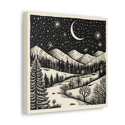 Crescent Moon Woodsy Night - Canvas Gallery Wrap