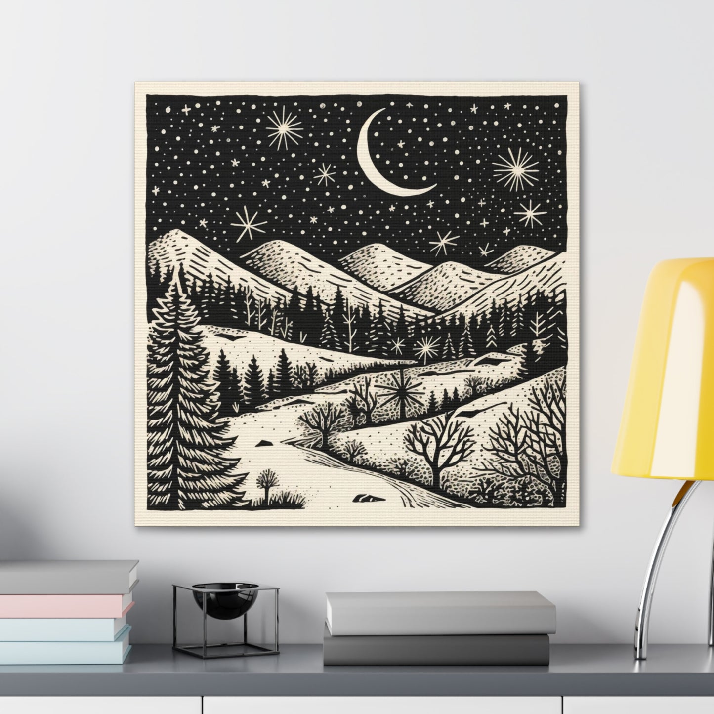 Crescent Moon Woodsy Night - Canvas Gallery Wrap
