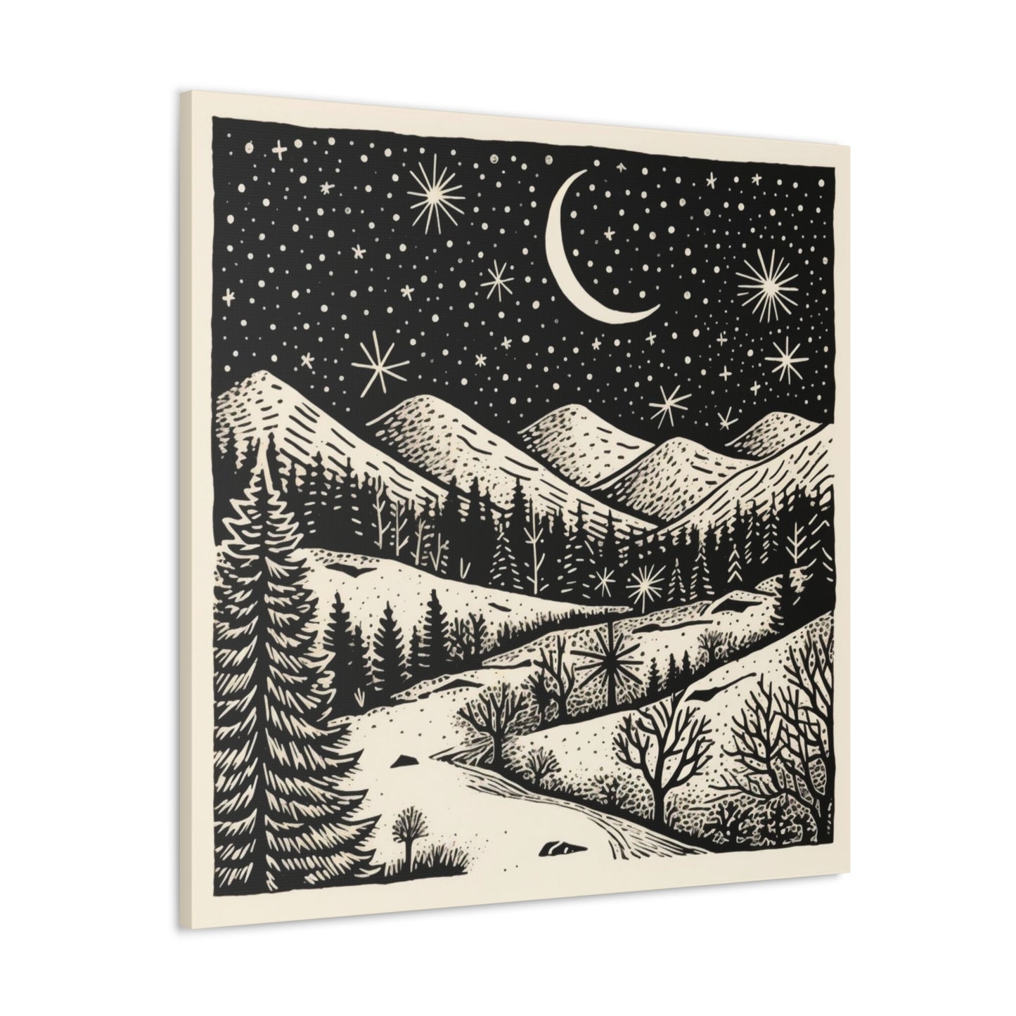 Crescent Moon Woodsy Night - Canvas Gallery Wrap