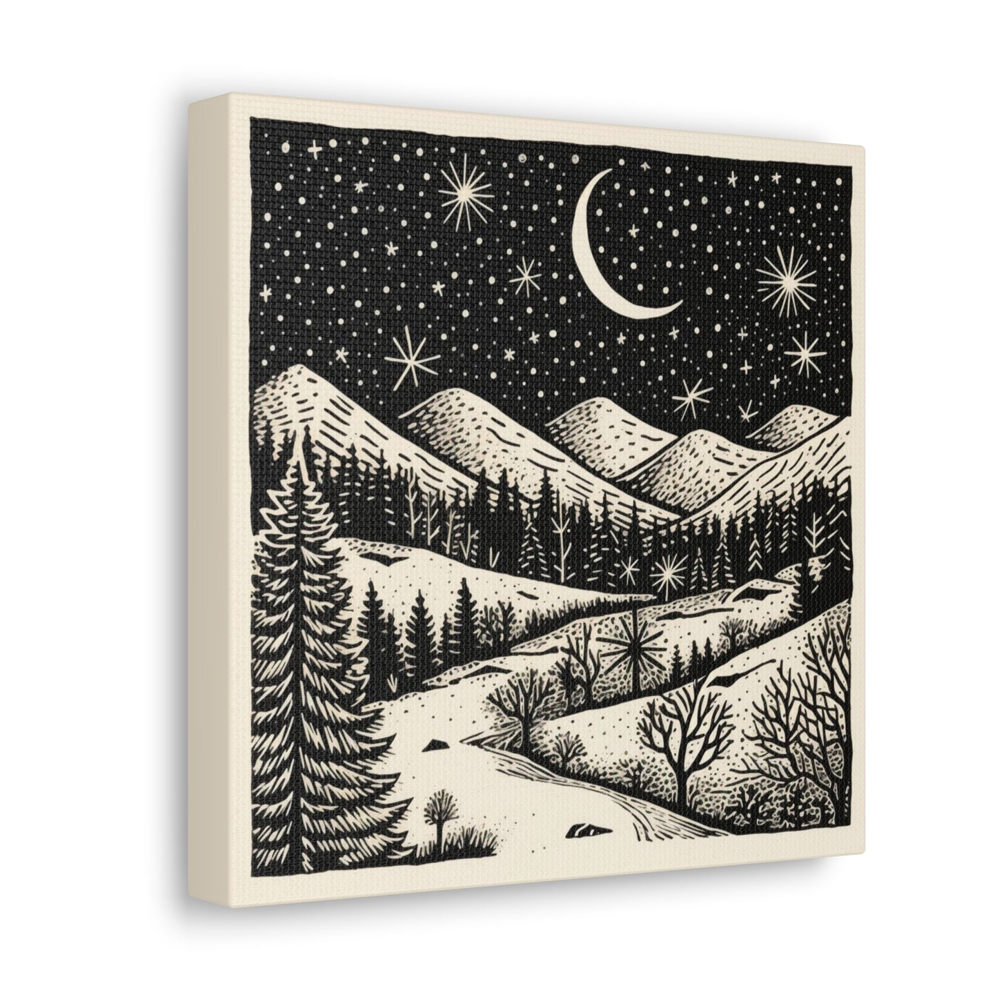 Crescent Moon Woodsy Night - Canvas Gallery Wrap