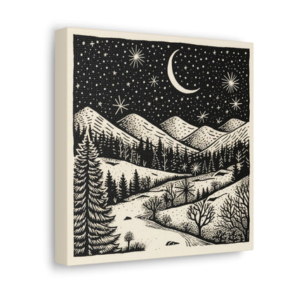 Crescent Moon Woodsy Night - Canvas Gallery Wrap