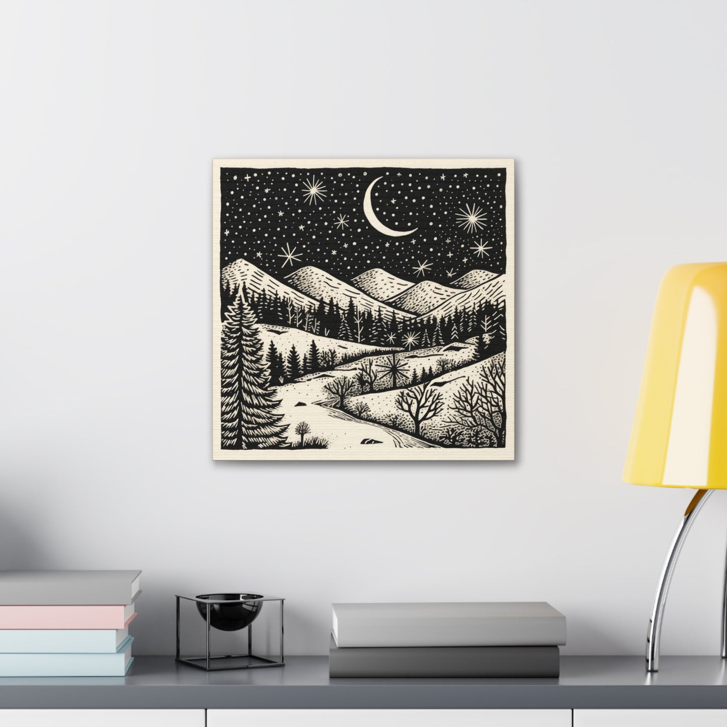 Crescent Moon Woodsy Night - Canvas Gallery Wrap