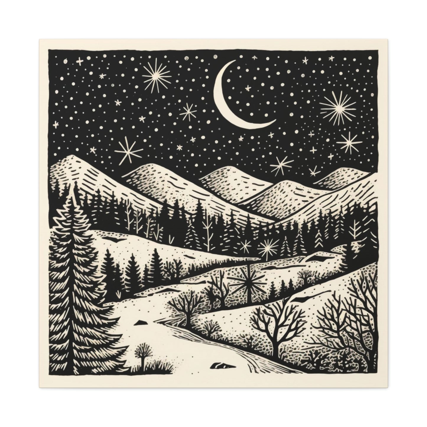 Crescent Moon Woodsy Night - Canvas Gallery Wrap
