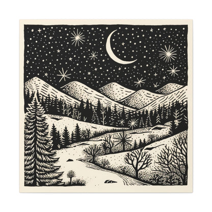 Crescent Moon Woodsy Night - Canvas Gallery Wrap