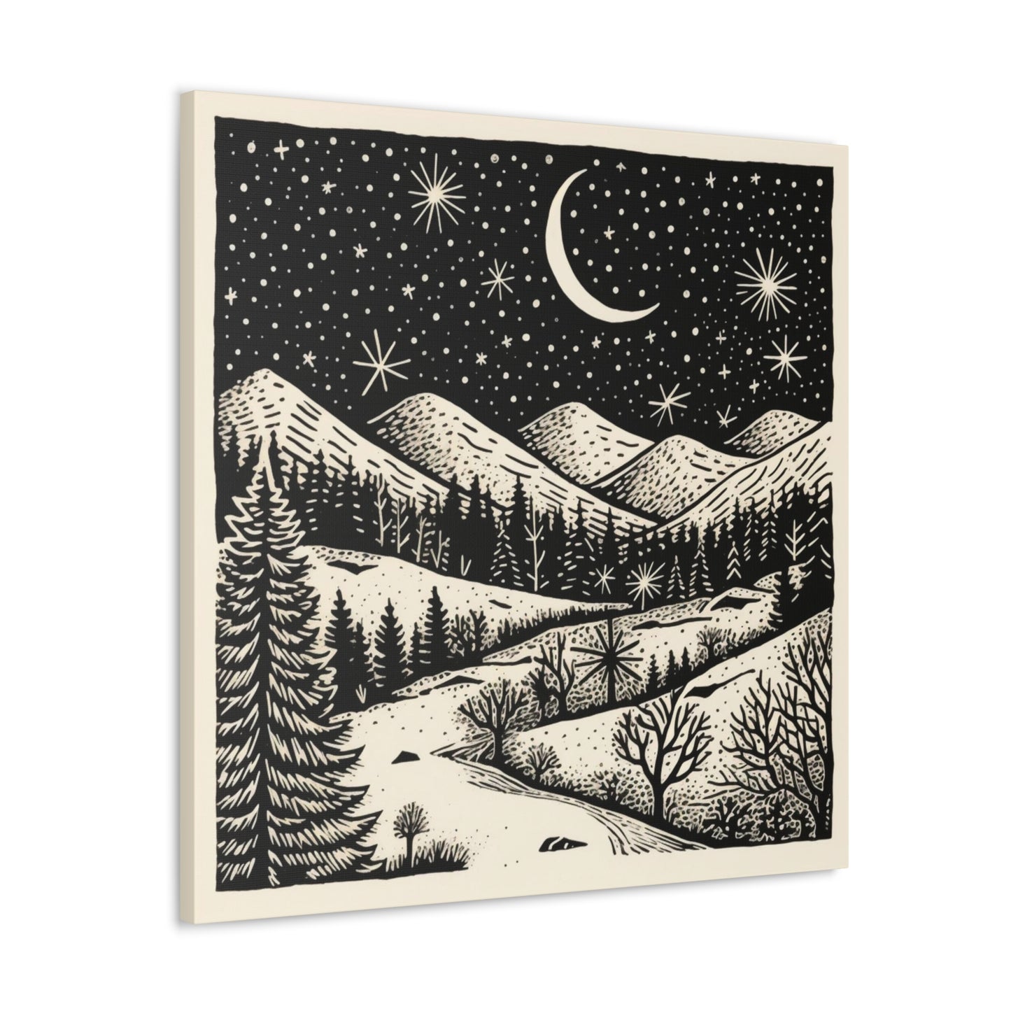 Crescent Moon Woodsy Night - Canvas Gallery Wrap