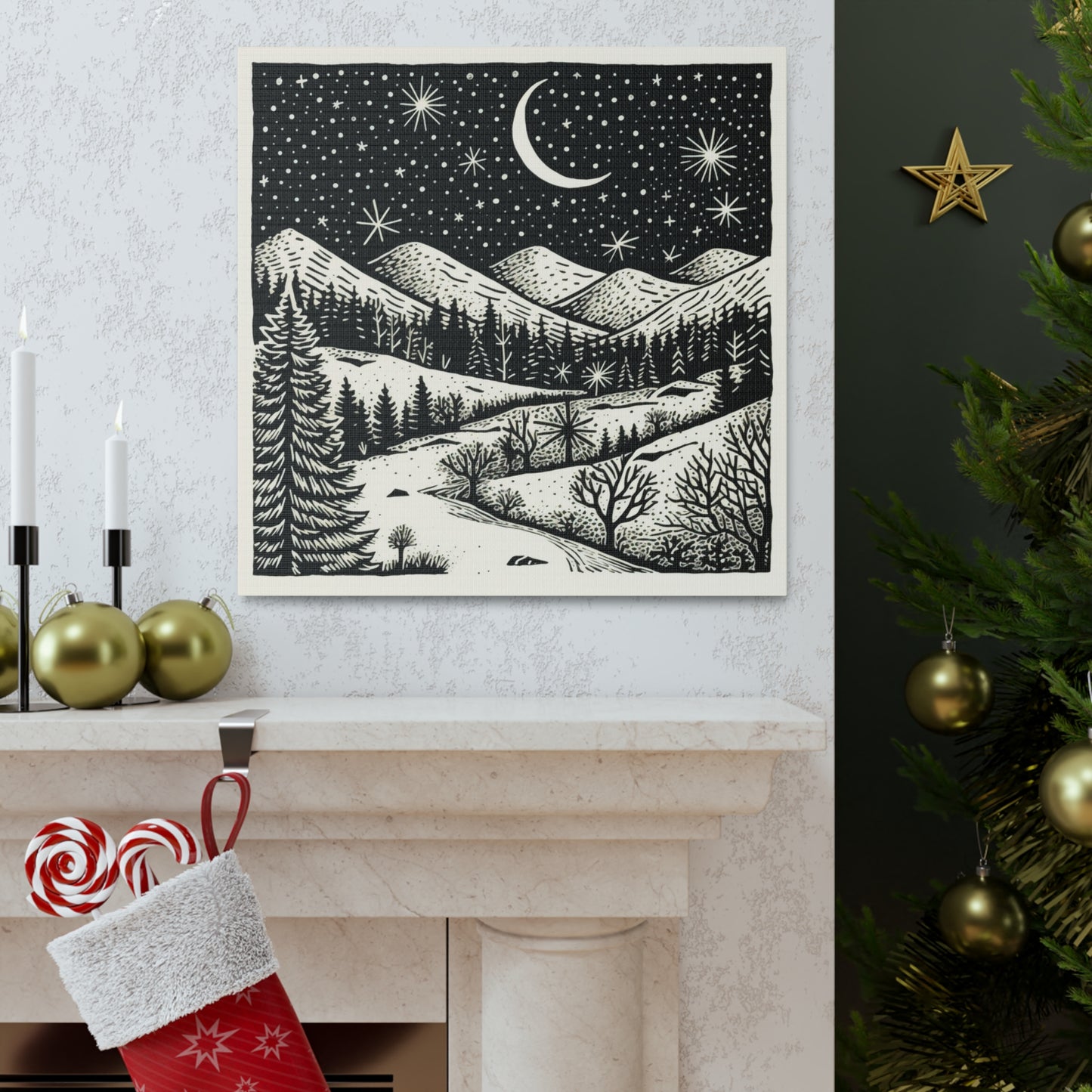 Crescent Moon Woodsy Night - Canvas Gallery Wrap