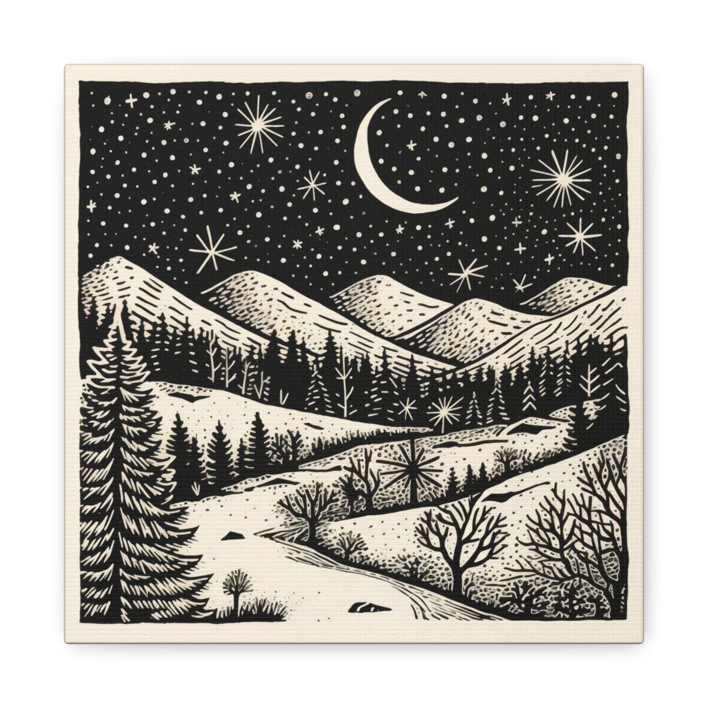 Crescent Moon Woodsy Night - Canvas Gallery Wrap