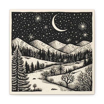 Crescent Moon Woodsy Night - Canvas Gallery Wrap