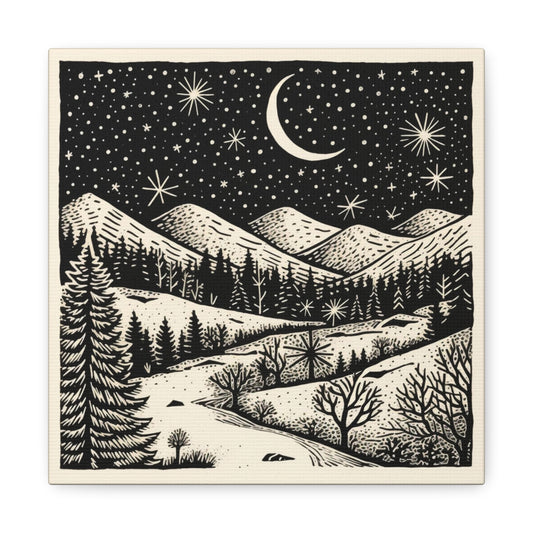 Crescent Moon Woodsy Night - Canvas Gallery Wrap