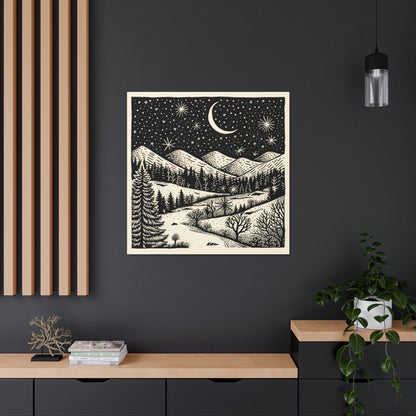 Crescent Moon Woodsy Night - Canvas Gallery Wrap