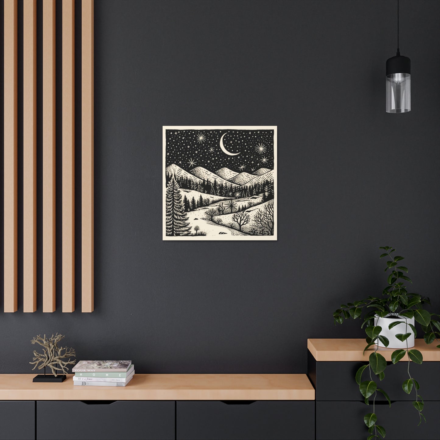 Crescent Moon Woodsy Night - Canvas Gallery Wrap
