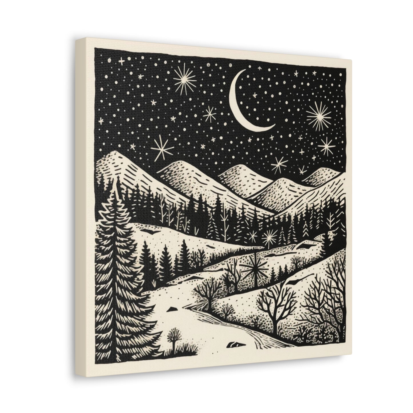 Crescent Moon Woodsy Night - Canvas Gallery Wrap