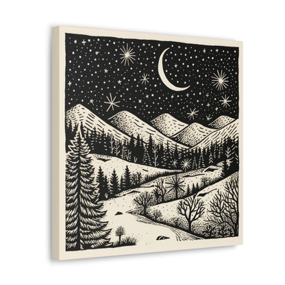 Crescent Moon Woodsy Night - Canvas Gallery Wrap