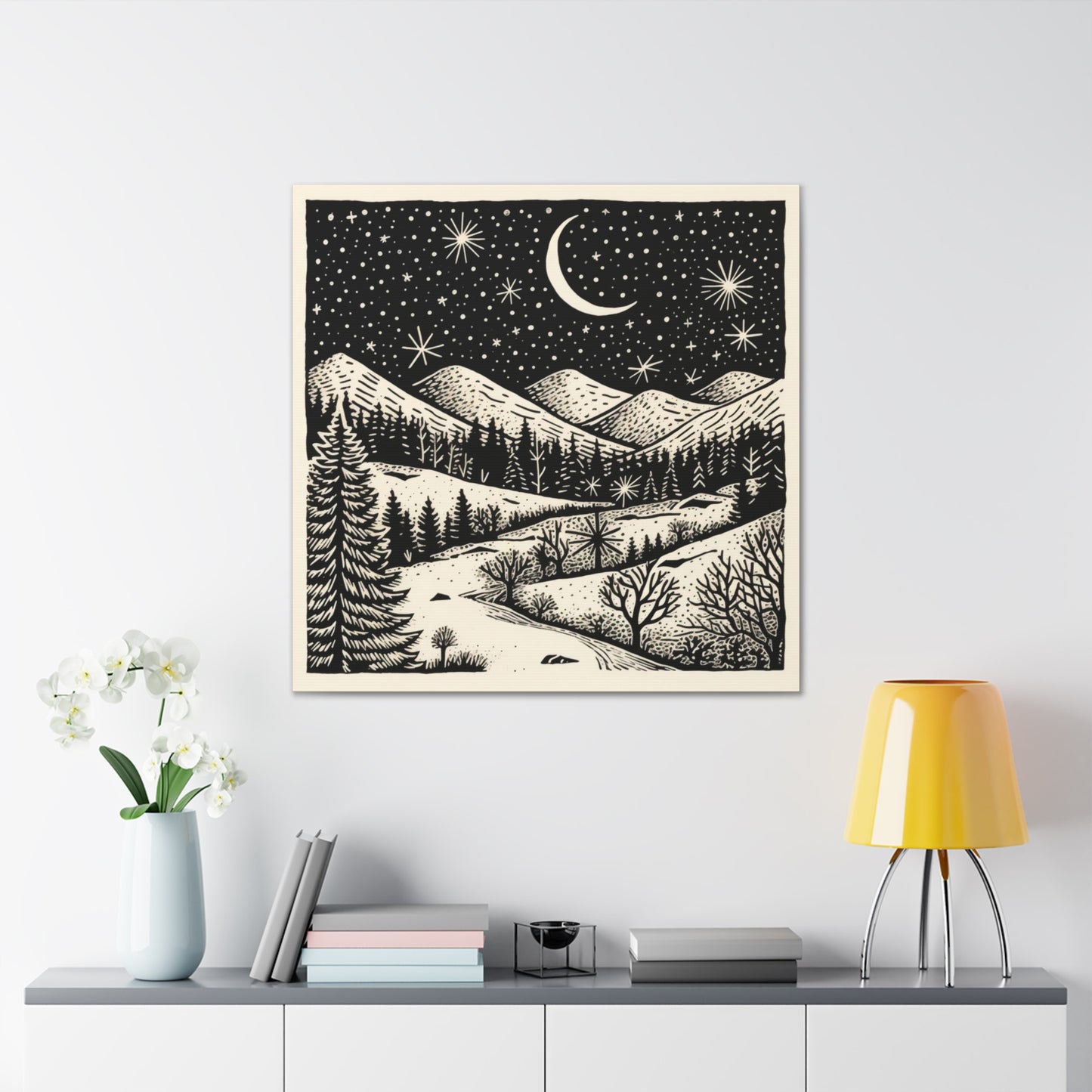 Crescent Moon Woodsy Night - Canvas Gallery Wrap