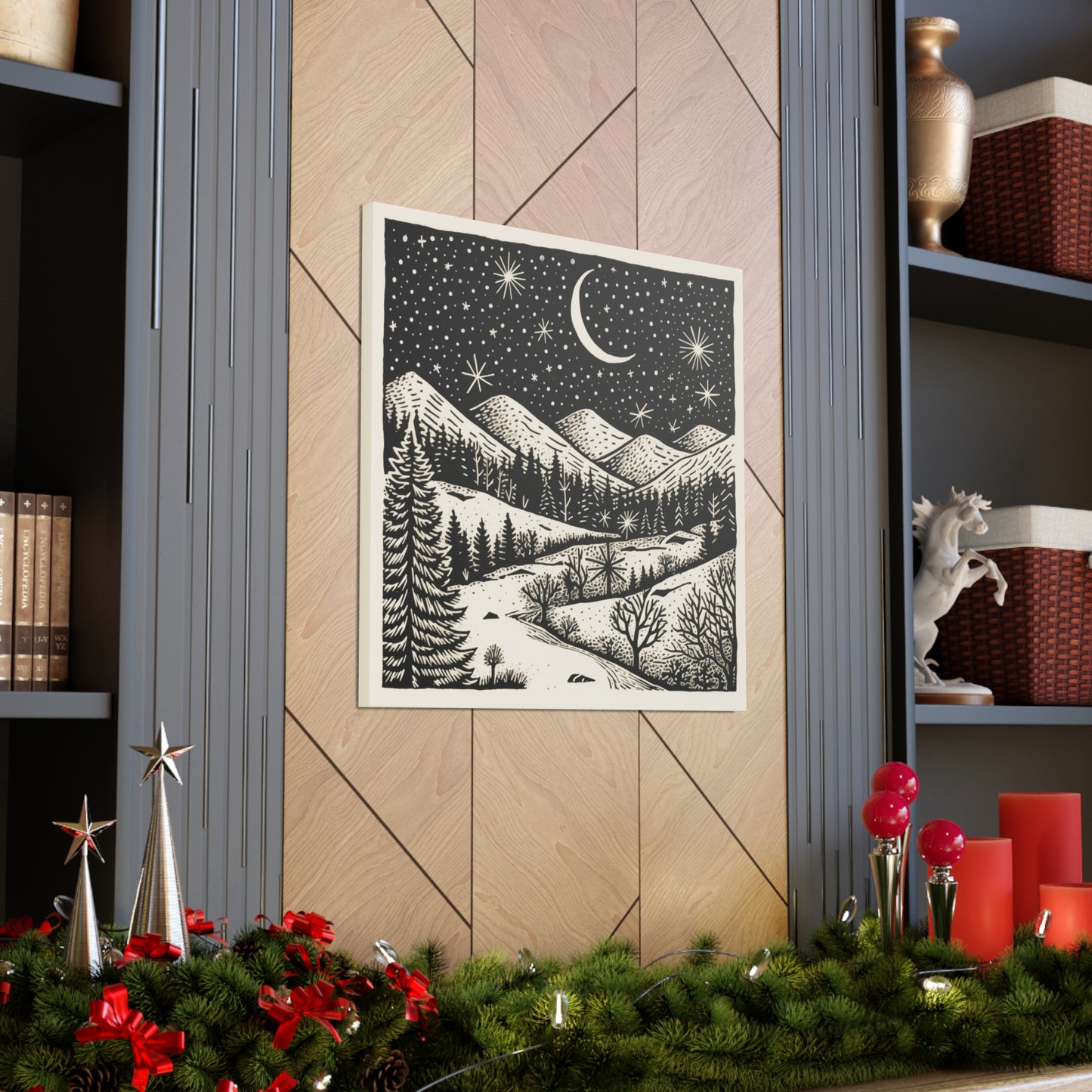 Crescent Moon Woodsy Night - Canvas Gallery Wrap