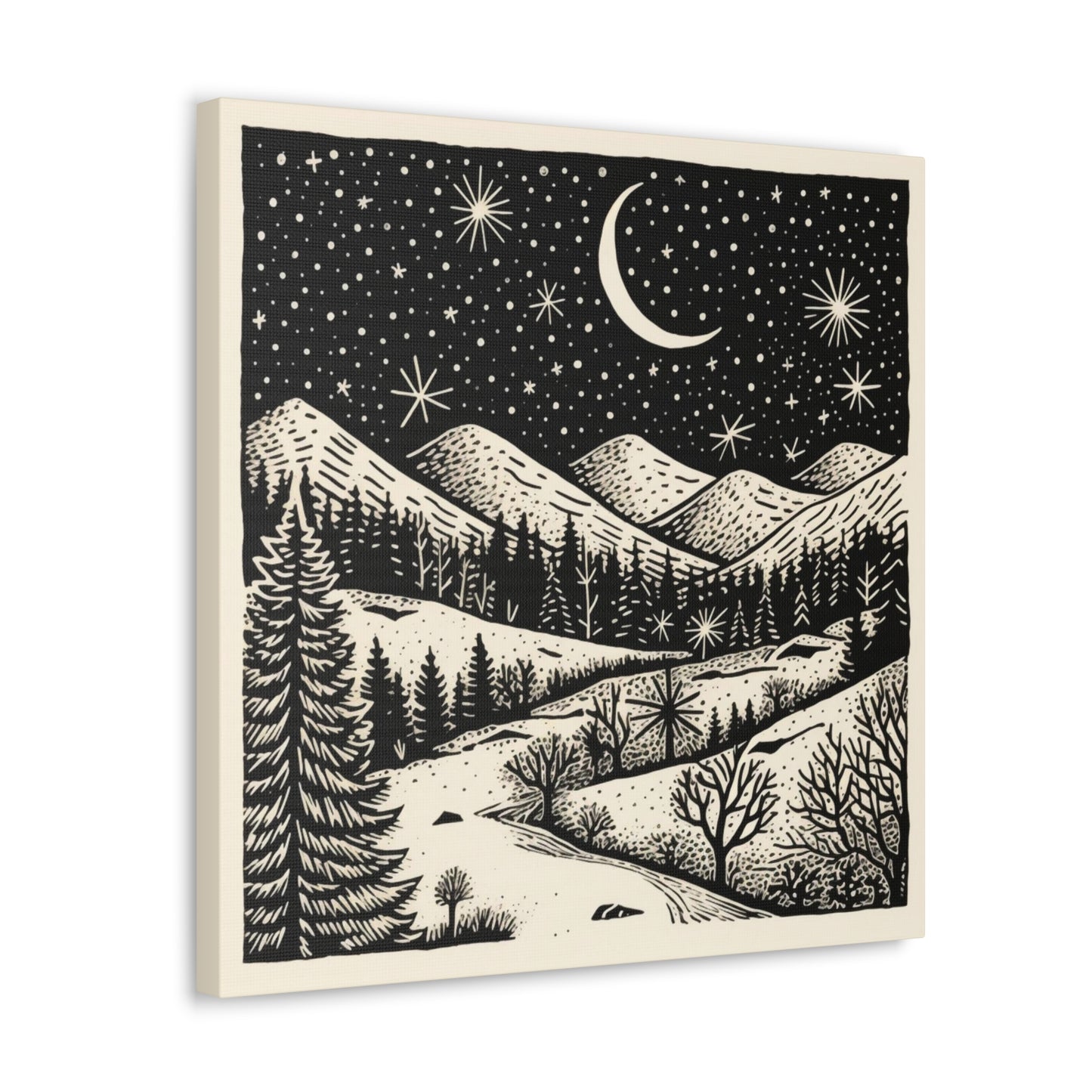 Crescent Moon Woodsy Night - Canvas Gallery Wrap