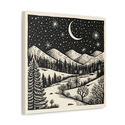 Crescent Moon Woodsy Night - Canvas Gallery Wrap
