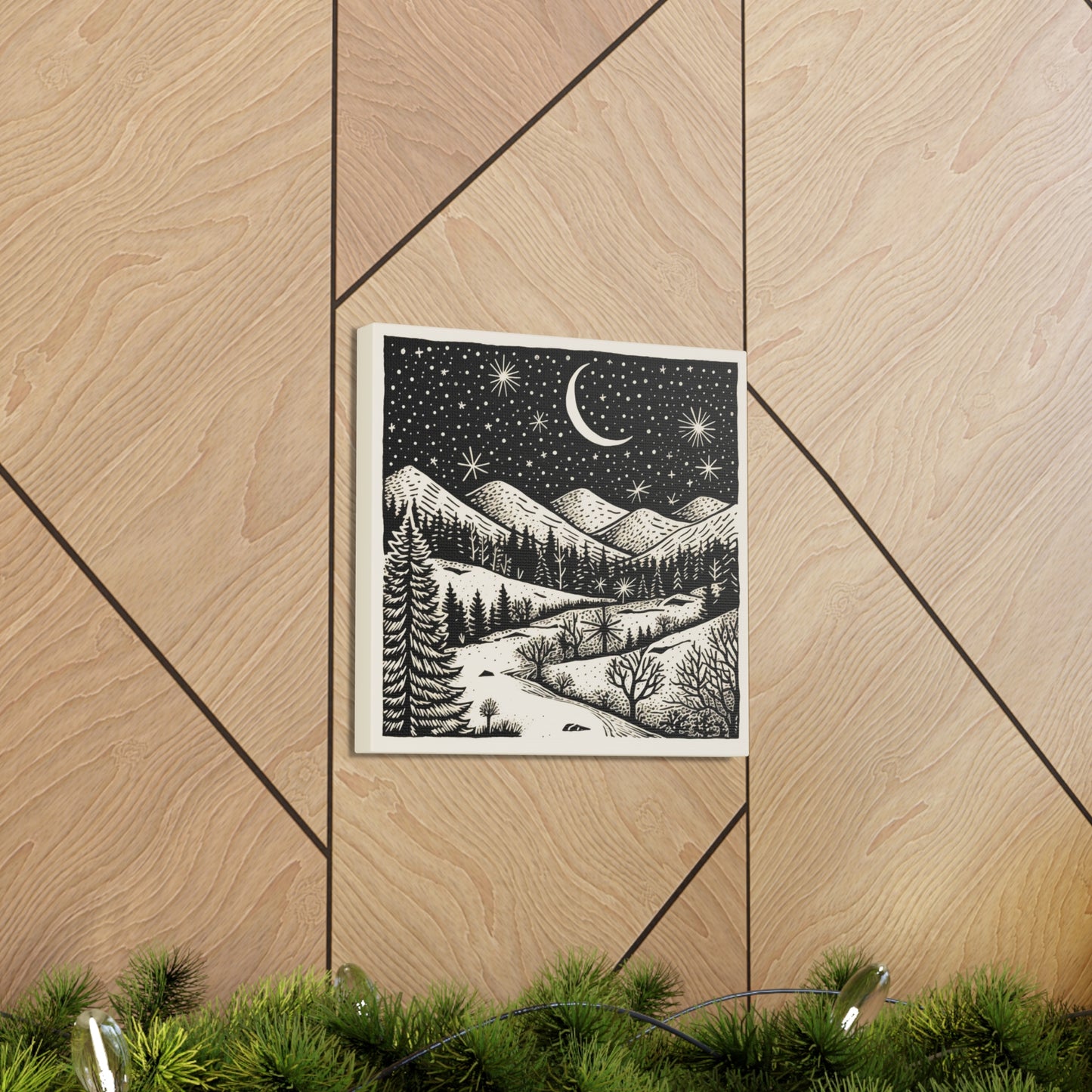 Crescent Moon Woodsy Night - Canvas Gallery Wrap