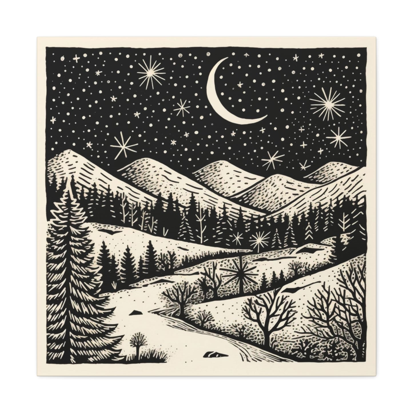 Crescent Moon Woodsy Night - Canvas Gallery Wrap