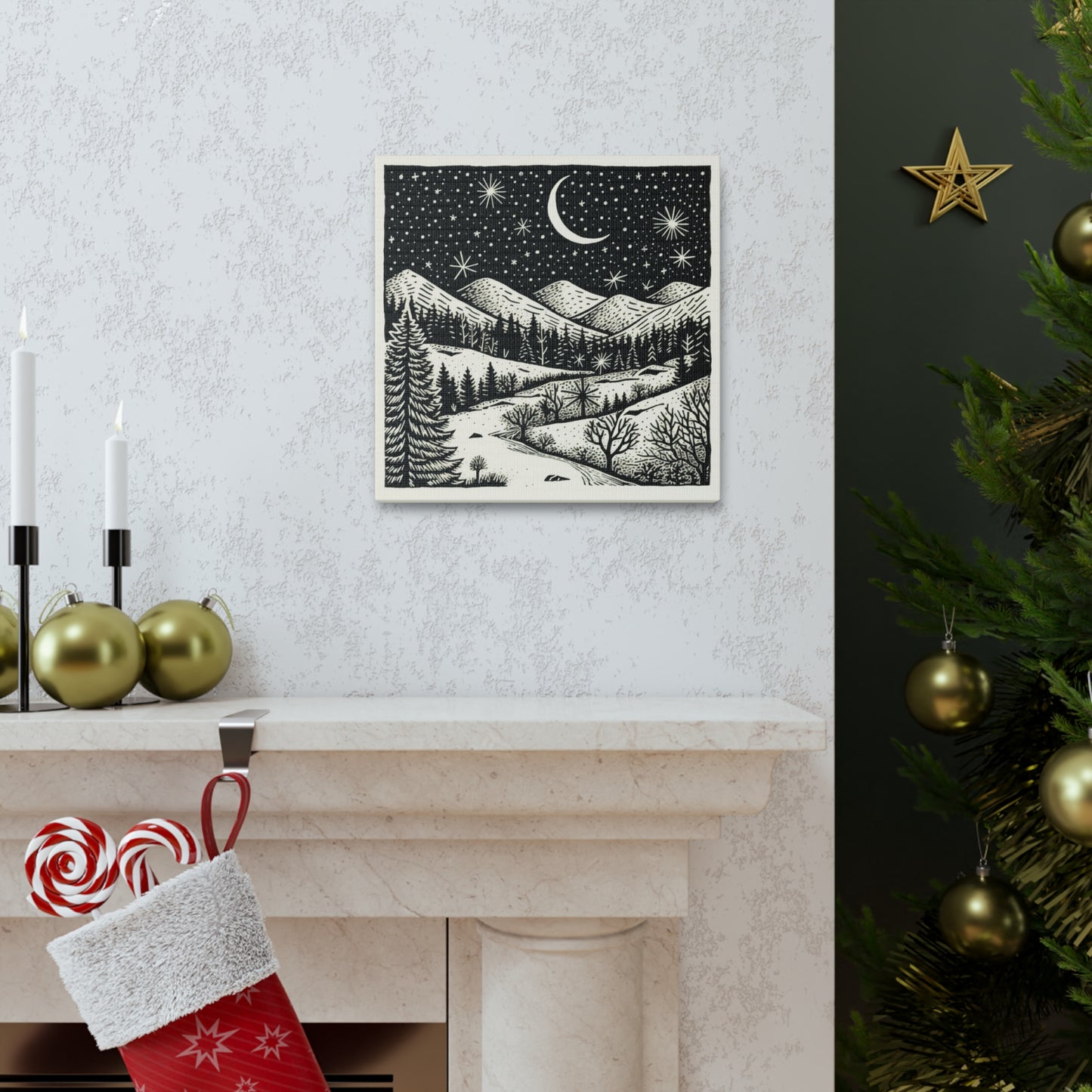 Crescent Moon Woodsy Night - Canvas Gallery Wrap