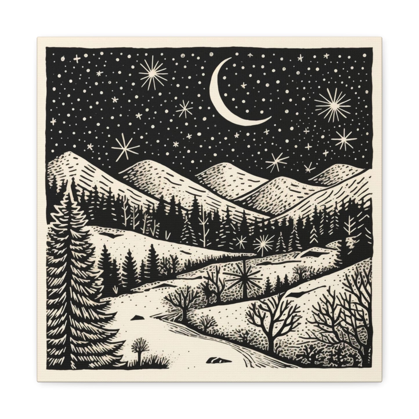 Crescent Moon Woodsy Night - Canvas Gallery Wrap