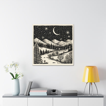 Crescent Moon Woodsy Night - Canvas Gallery Wrap