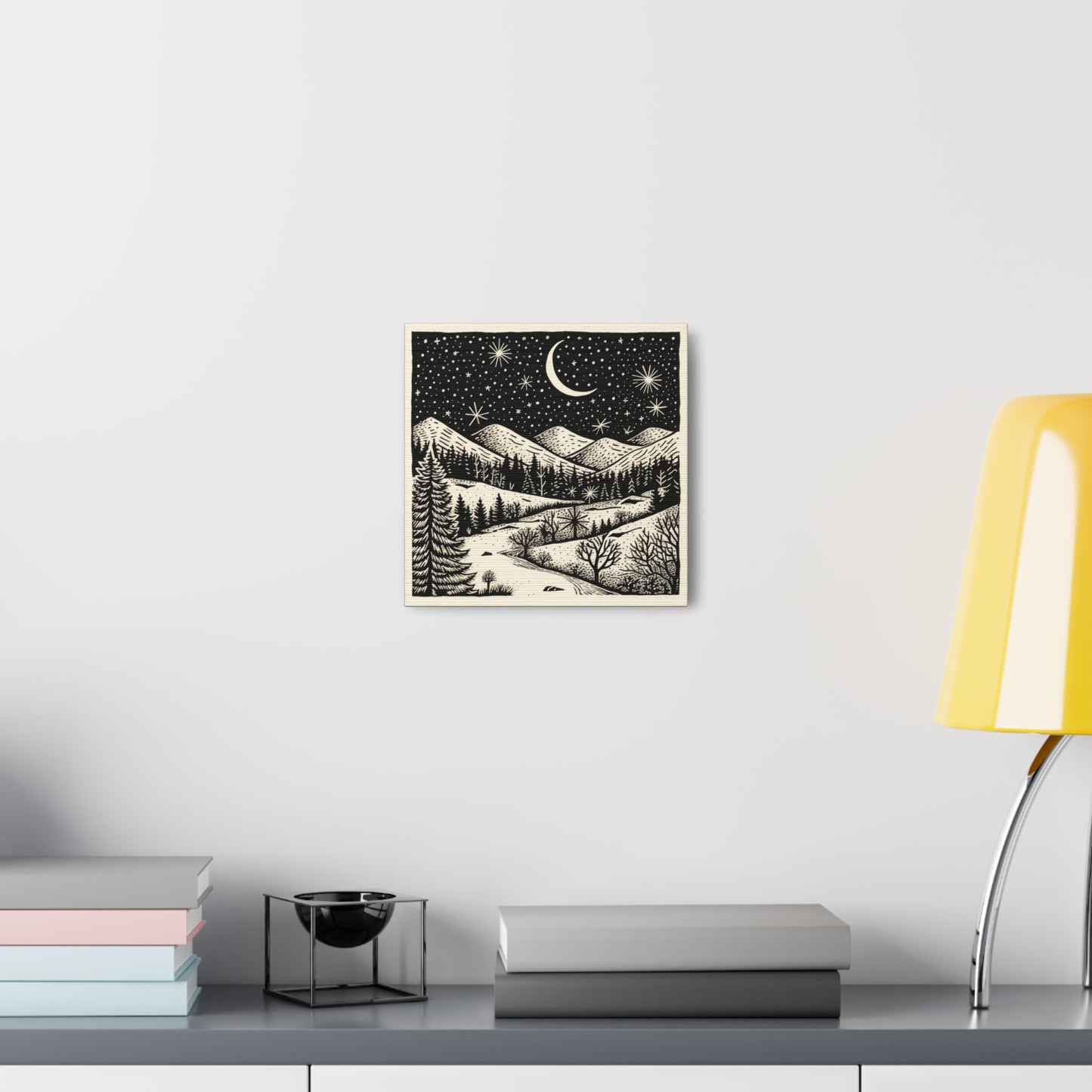 Crescent Moon Woodsy Night - Canvas Gallery Wrap