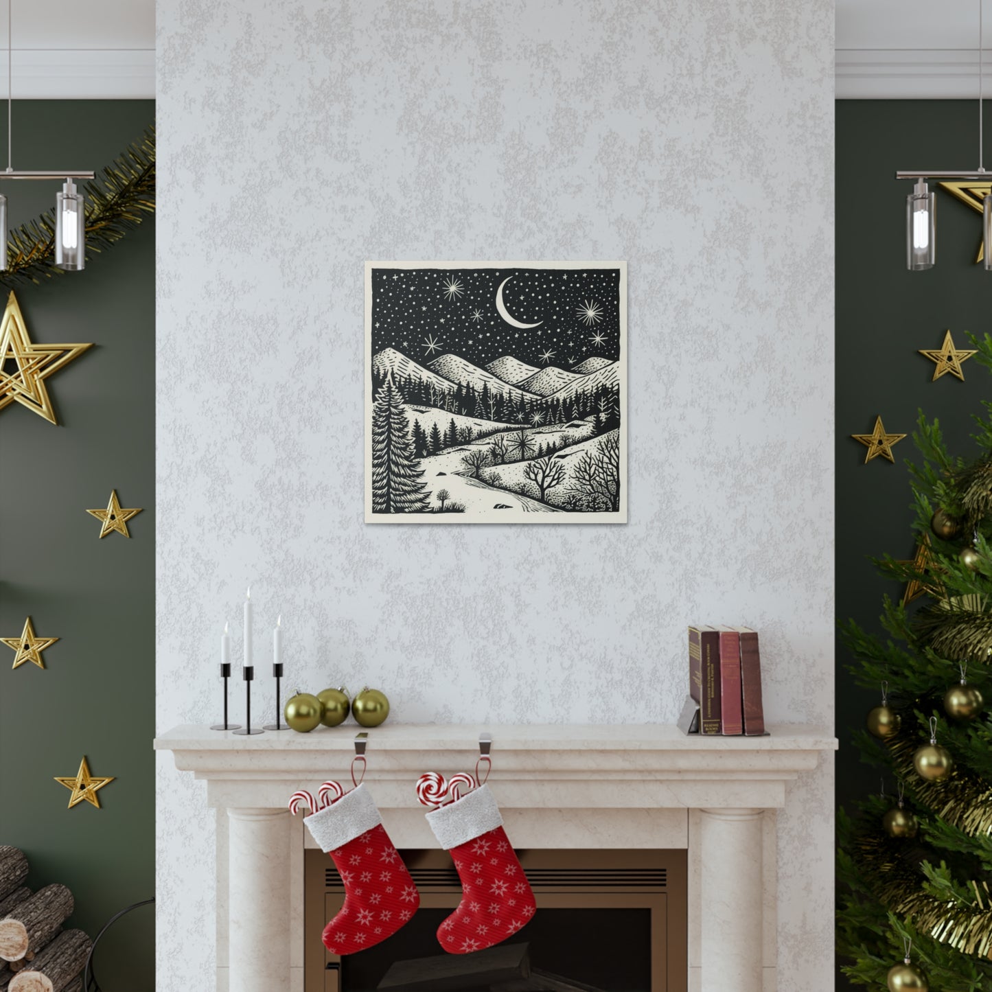 Crescent Moon Woodsy Night - Canvas Gallery Wrap