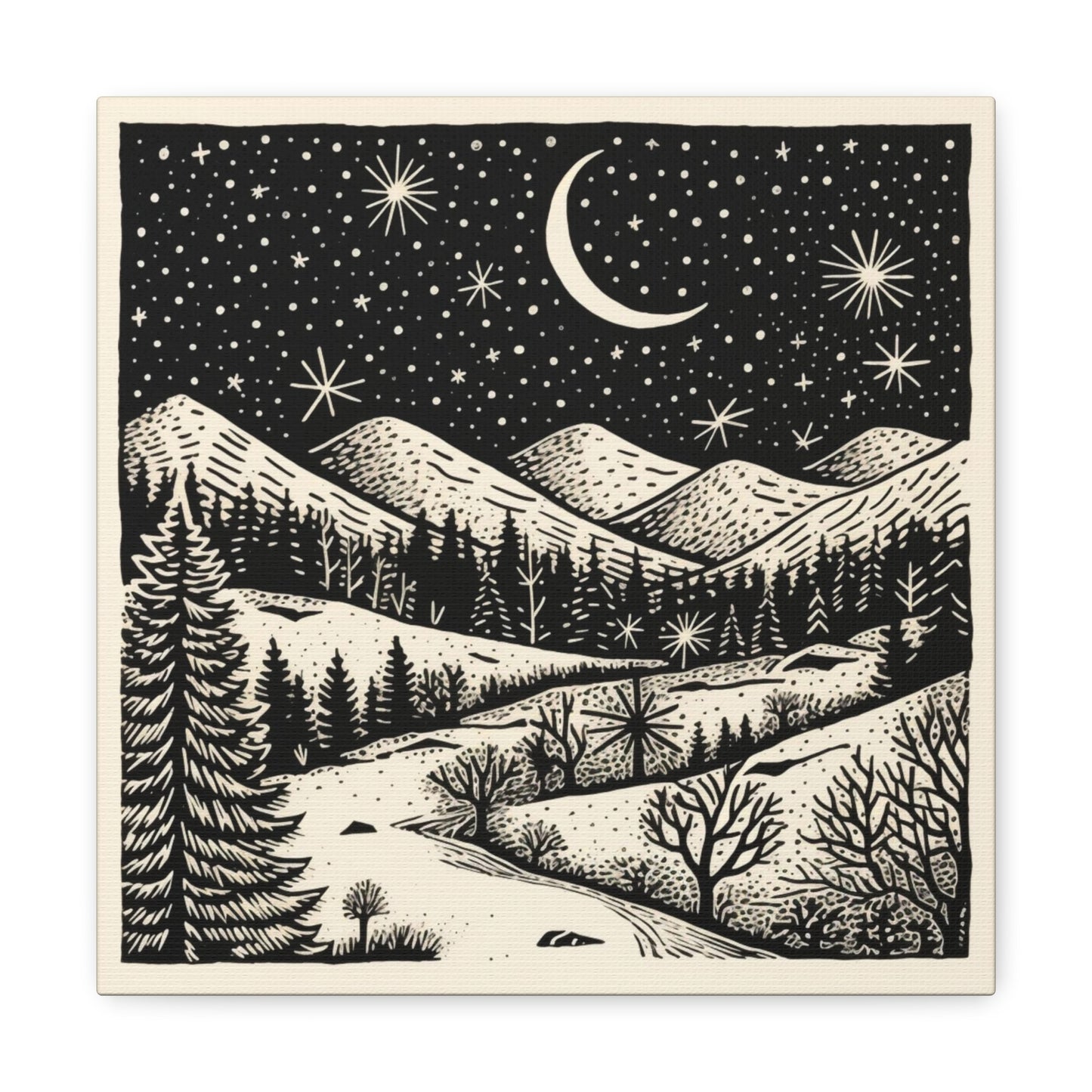 Crescent Moon Woodsy Night - Canvas Gallery Wrap