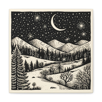 Crescent Moon Woodsy Night - Canvas Gallery Wrap