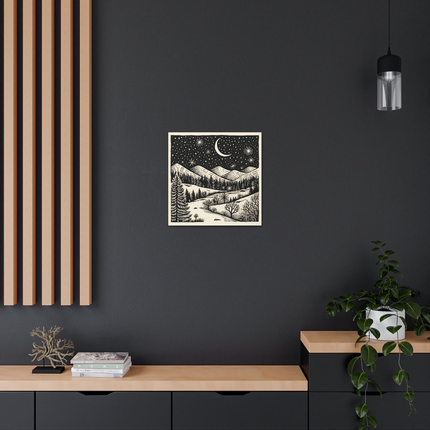 Crescent Moon Woodsy Night - Canvas Gallery Wrap
