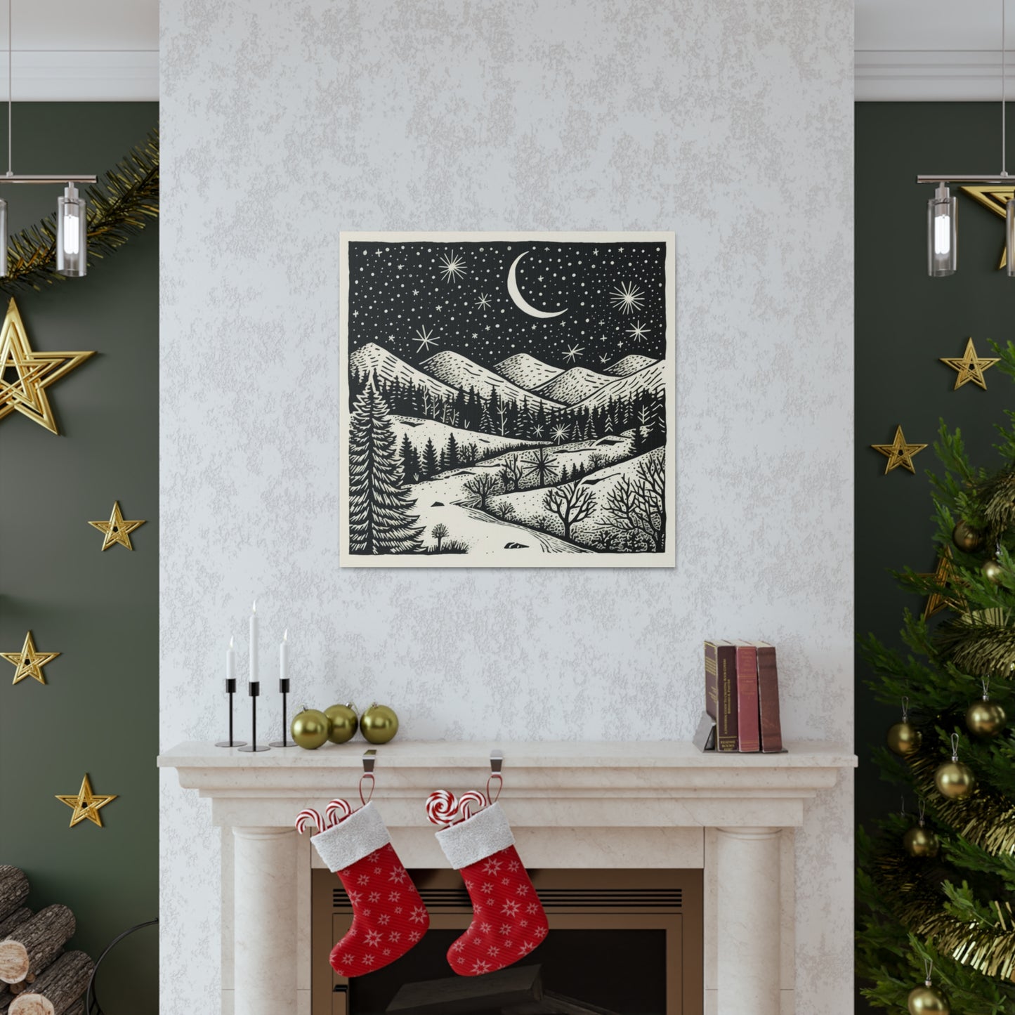 Crescent Moon Woodsy Night - Canvas Gallery Wrap