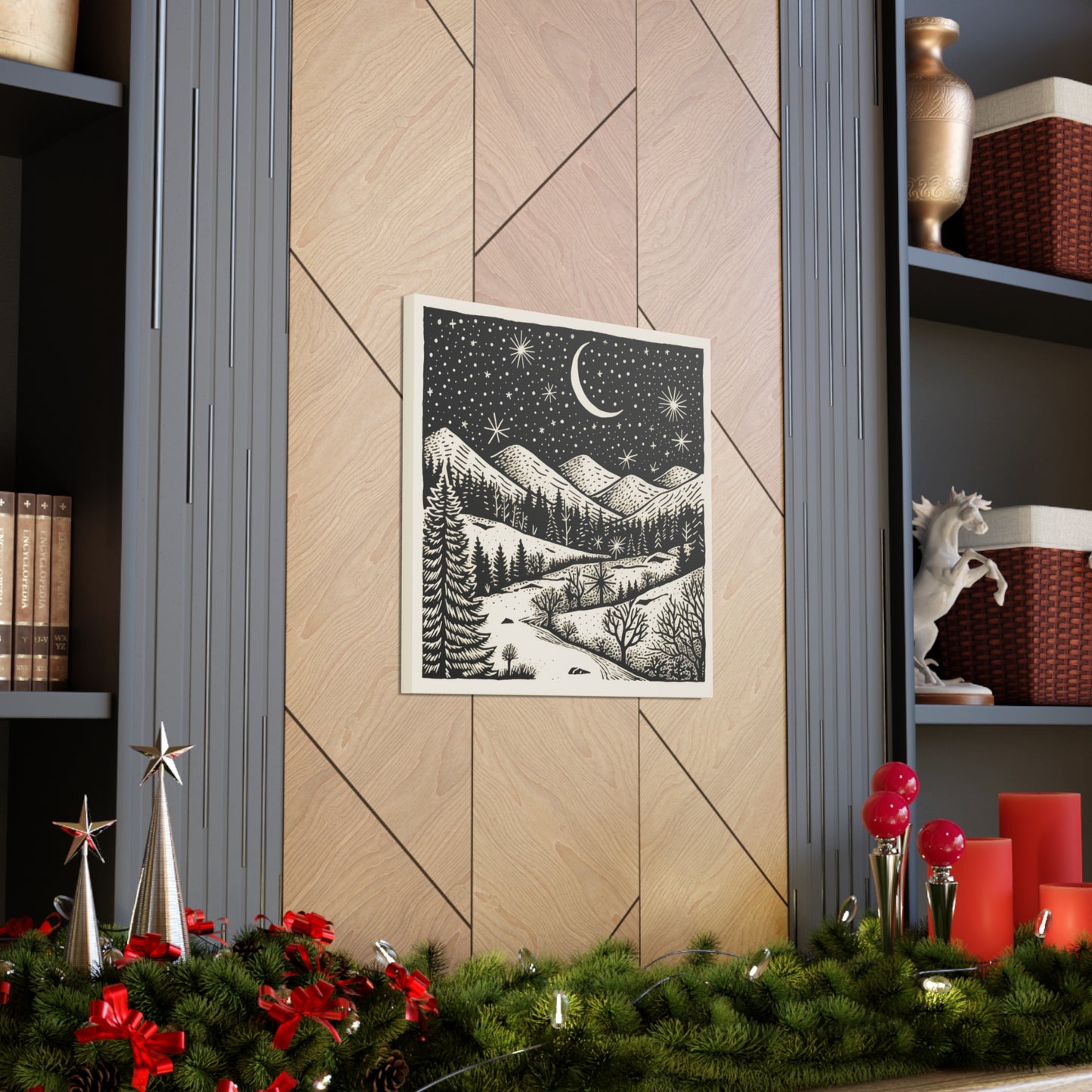 Crescent Moon Woodsy Night - Canvas Gallery Wrap