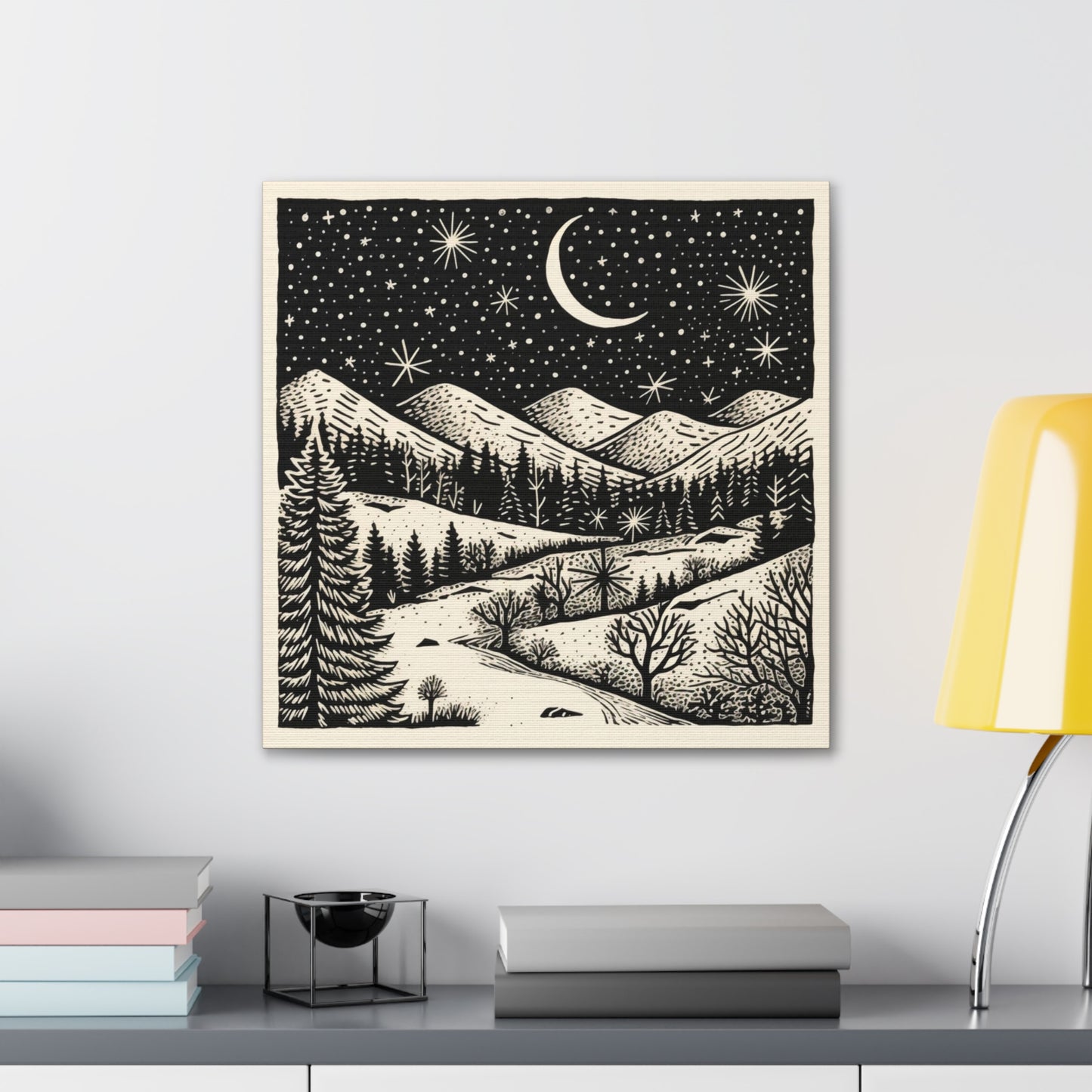 Crescent Moon Woodsy Night - Canvas Gallery Wrap