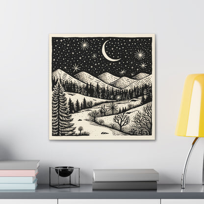 Crescent Moon Woodsy Night - Canvas Gallery Wrap