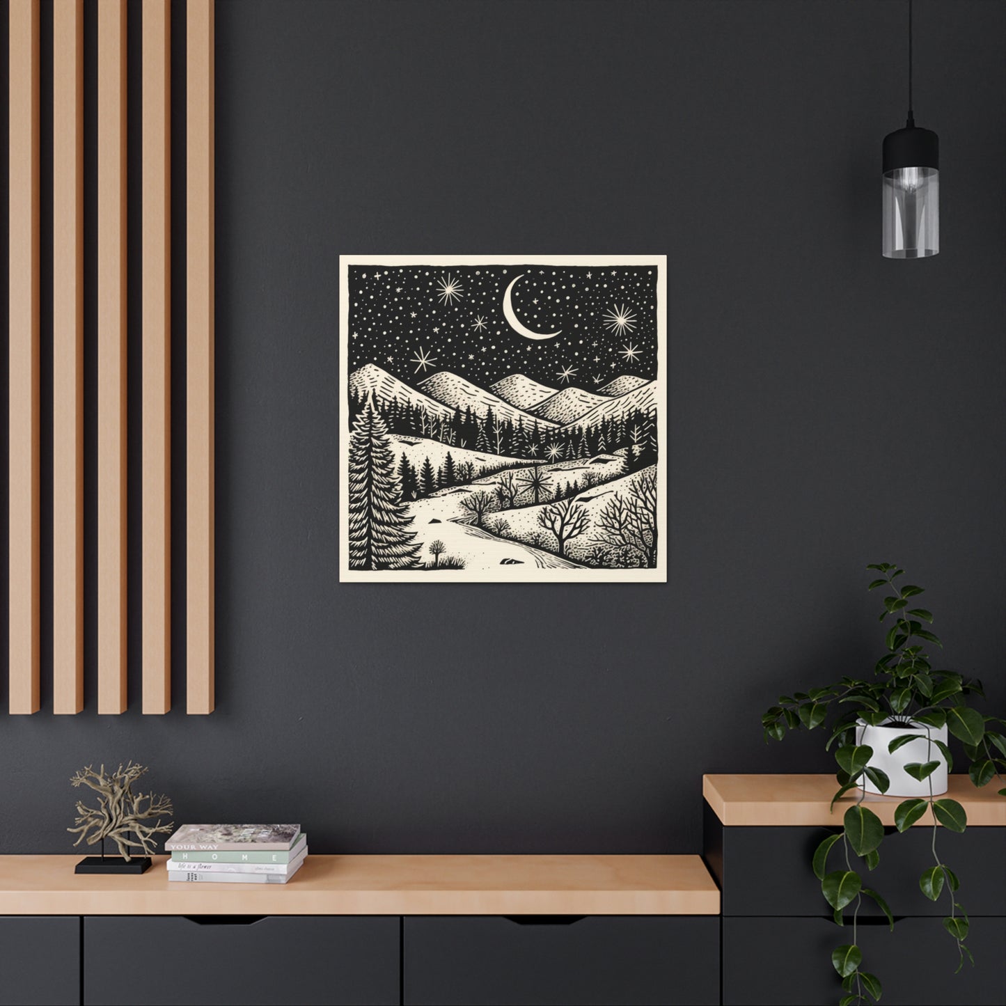 Crescent Moon Woodsy Night - Canvas Gallery Wrap