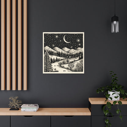 Crescent Moon Woodsy Night - Canvas Gallery Wrap