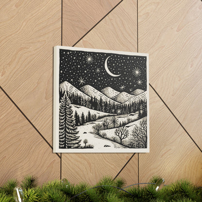 Crescent Moon Woodsy Night - Canvas Gallery Wrap