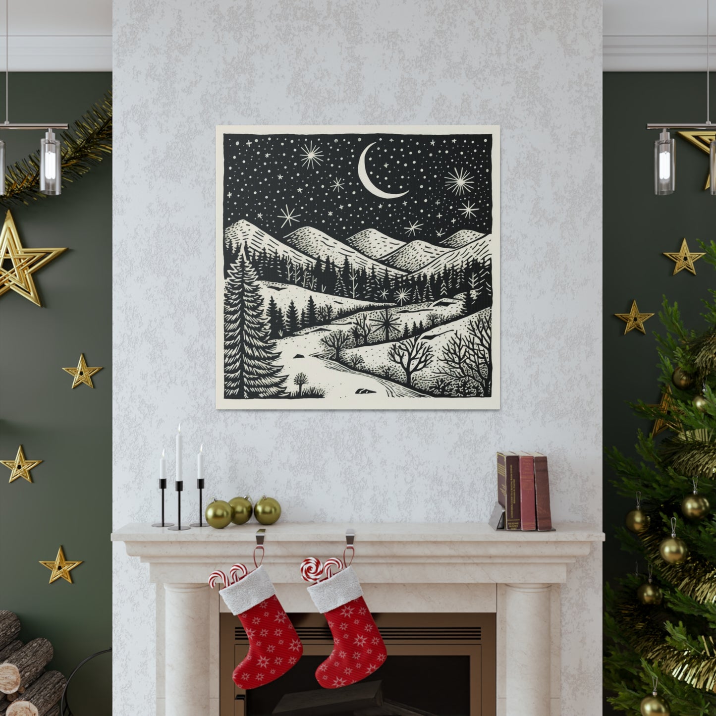 Crescent Moon Woodsy Night - Canvas Gallery Wrap
